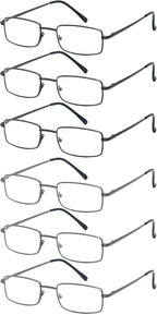 6-Pack Metal Reading Glasses for Men Women Spring Hinge Readers Clear Lens Non Yellow Coating