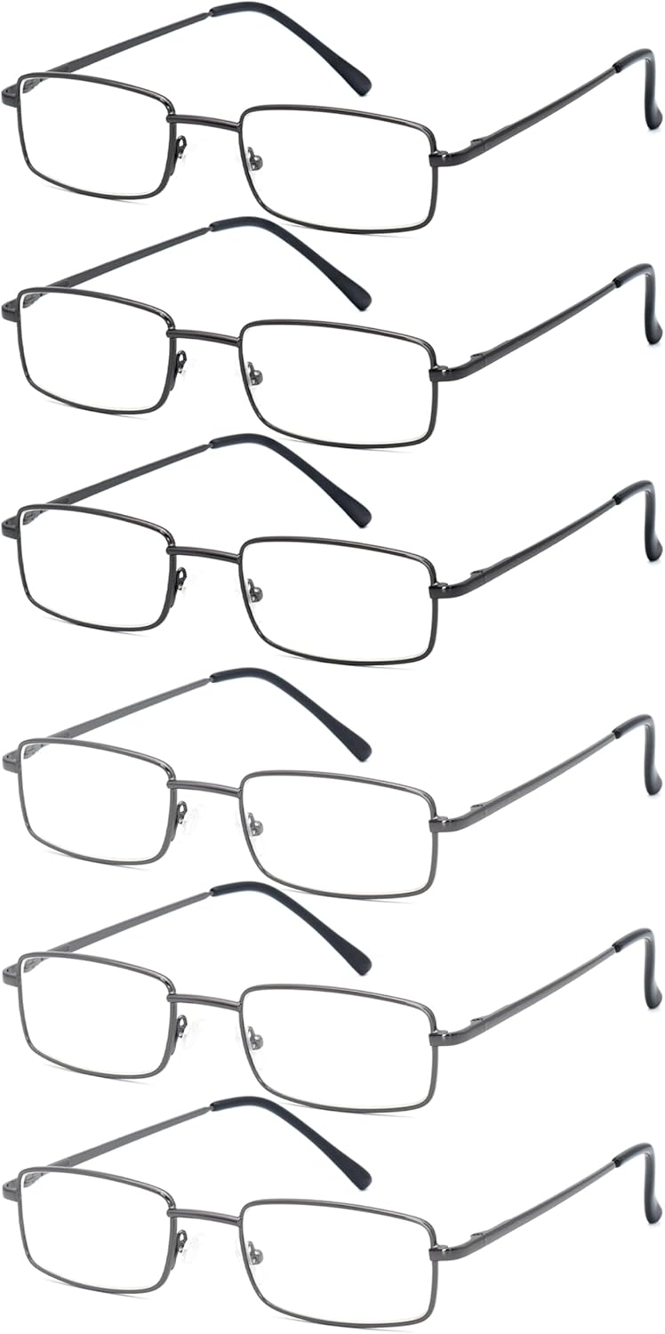 6-Pack Metal Reading Glasses for Men Women Spring Hinge Readers Clear Lens Non Yellow Coating