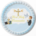 First Holly Communion Boy Edible Cake Image Topper Birthday Sheet Party Decoration Print Round