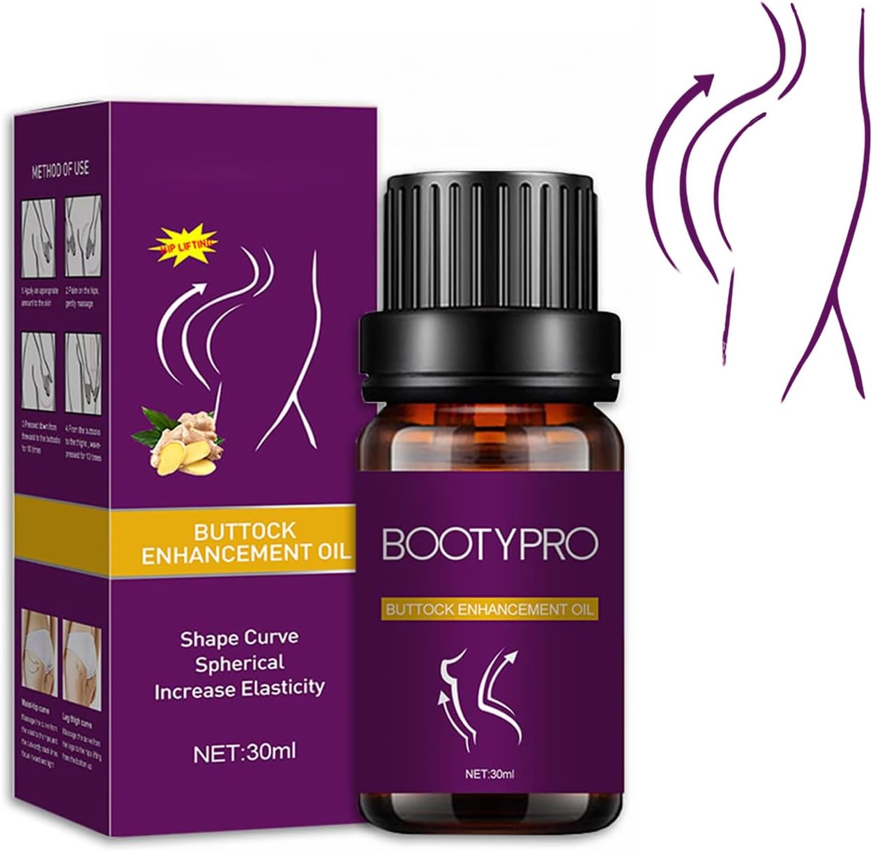 AKARY Hip Lift Up Essential Oil, Ginger Butt Enhancement Oil, Nourishing Massage Oil Buttocks Enhancement Firming Lifting Essential Oil, Tight Line Massage Cream for Women Men Large Butt