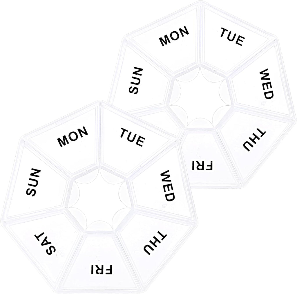 Sibba 7 Day Pill Organizer, 2 Pcs Medicine Pill Box, Daily Pill Holder, Portable Travel Pill Container Holder for Pocket or Purse, Medicine Planner for Vitamins Fish Oil, Supplements(Clear)