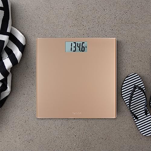 Taylor Digital Scale for Body Weight, 400 LB Capacity, Durable Glass Platform 11.8 x 11.8 Inches, Easy Read 3.2 x 1.5 In Display, Offering Daily Use in Homes for Enhance Performance, Champagne