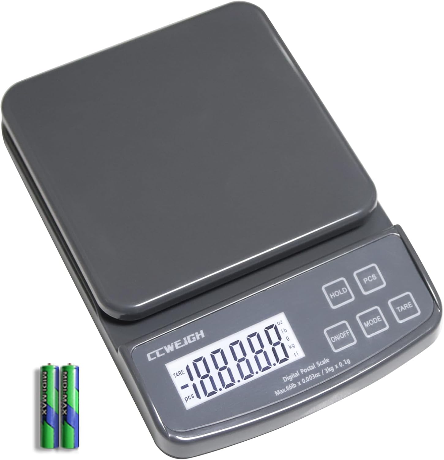 Postal Scales 6.6lbs 3kg/0.1g High Precision Food Scale for Kitchen with Hold,Tare and PCS,Portable Shipping Scale for Packages, Small Kitchen Business,Jewelry,Batteries Included （Grey6.6lbs/0.1g）
