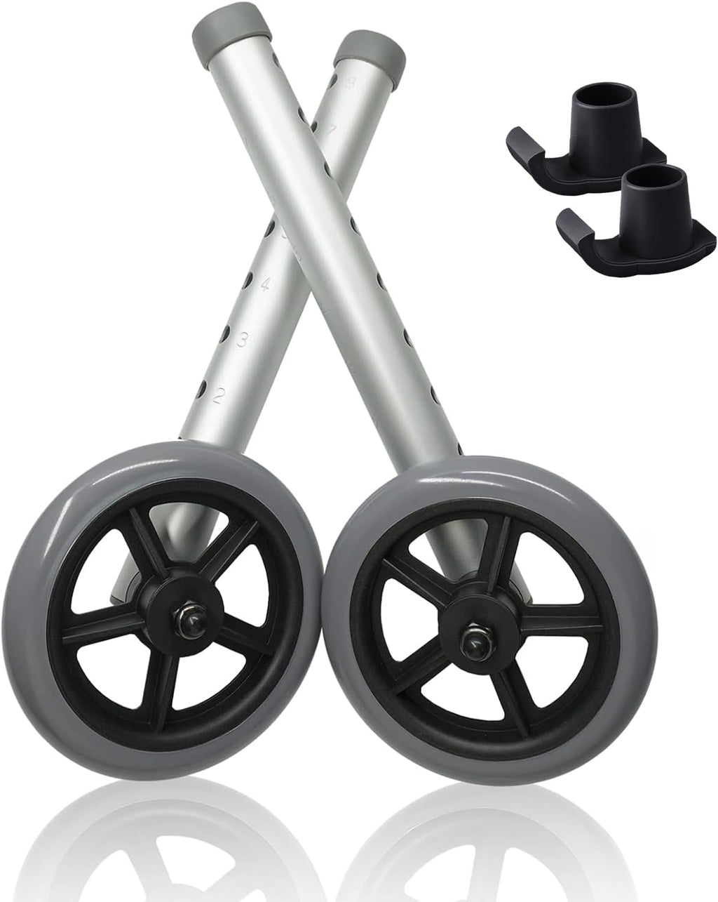 Walker aid Replacement Heavy-Duty Aluminum Caster Wheels with Non-Slip Foot Pads, Suitable for Standard Walker aid, Indoor and Outdoor Use (Gray-Black, 12 x 5 inches)