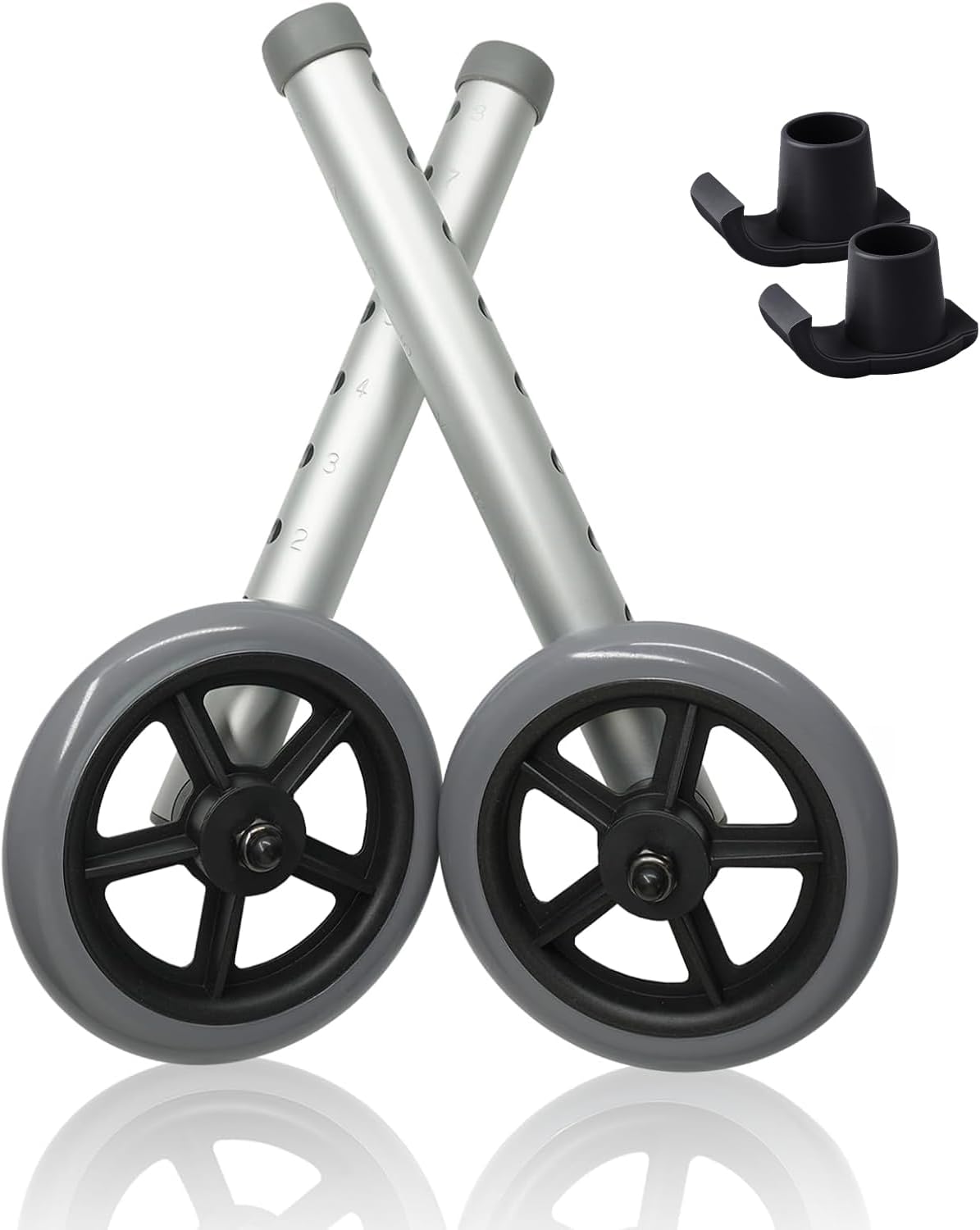 Walker aid Replacement Heavy-Duty Aluminum Caster Wheels with Non-Slip Foot Pads, Suitable for Standard Walker aid, Indoor and Outdoor Use (Gray-Black, 12 x 5 inches)