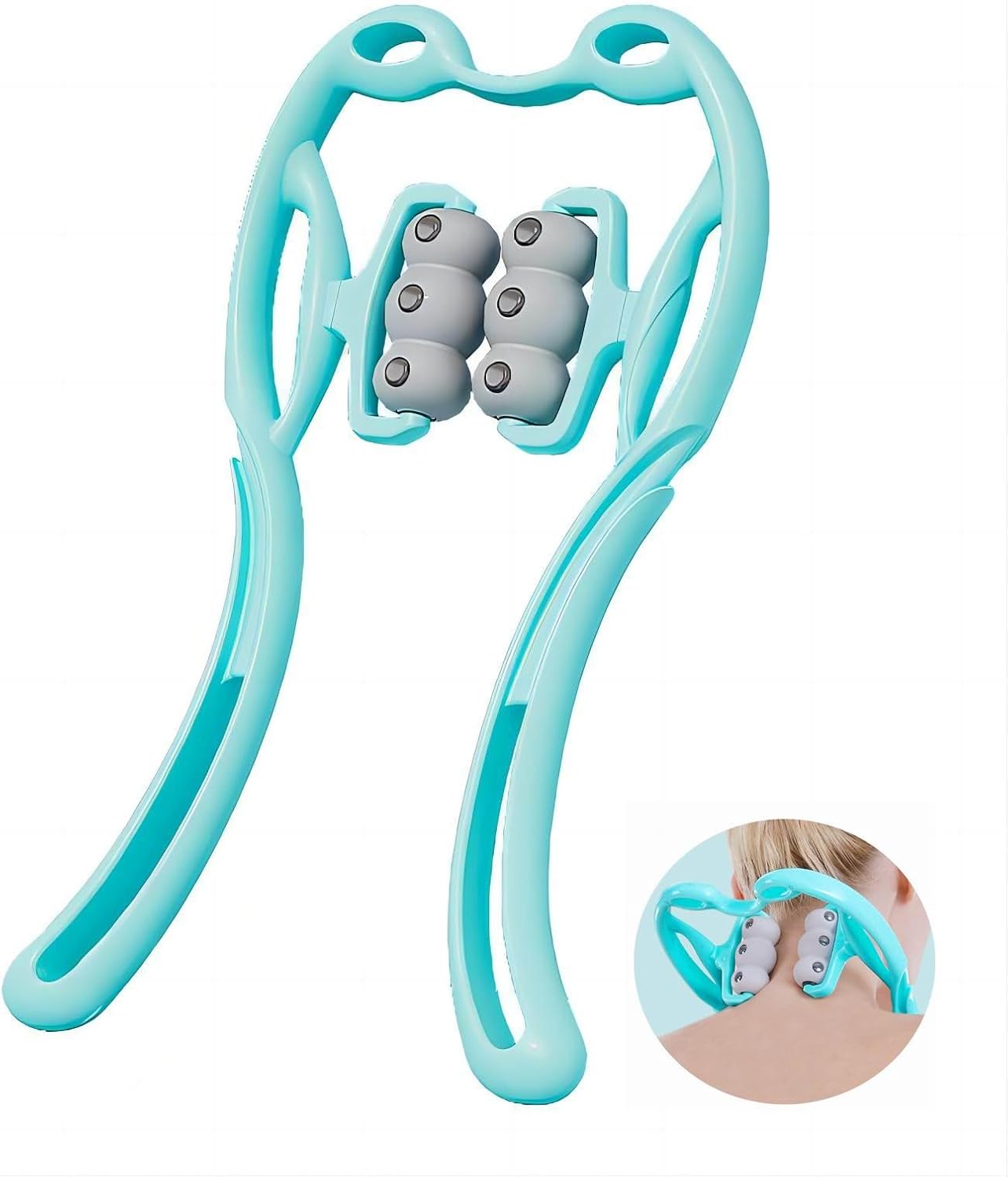 Manual Cervical Neck Massager,With 6 Wheels And 12 Magnets, It Can Be Used To Massage The Cervical Spine, Waist And Legs, Relieve Pain, Prevent Muscle Relaxation, And Promote Blood Circulation. (Blue)