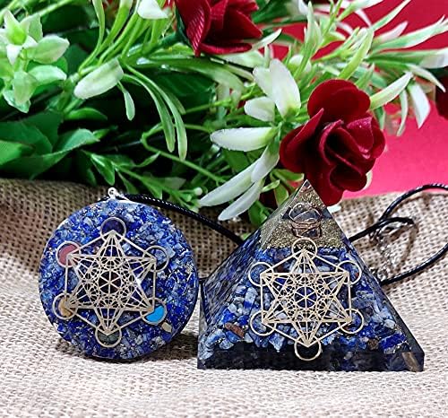 Metatron Grid Lapis Lazuli Orgone Pyramid & Metatron’s Cube Merkaba with 7 Chakra Crystals Orgone Pendant Positive Energy Generator Aura Cleansing Reiki Chakra Healing Yoga Meditation