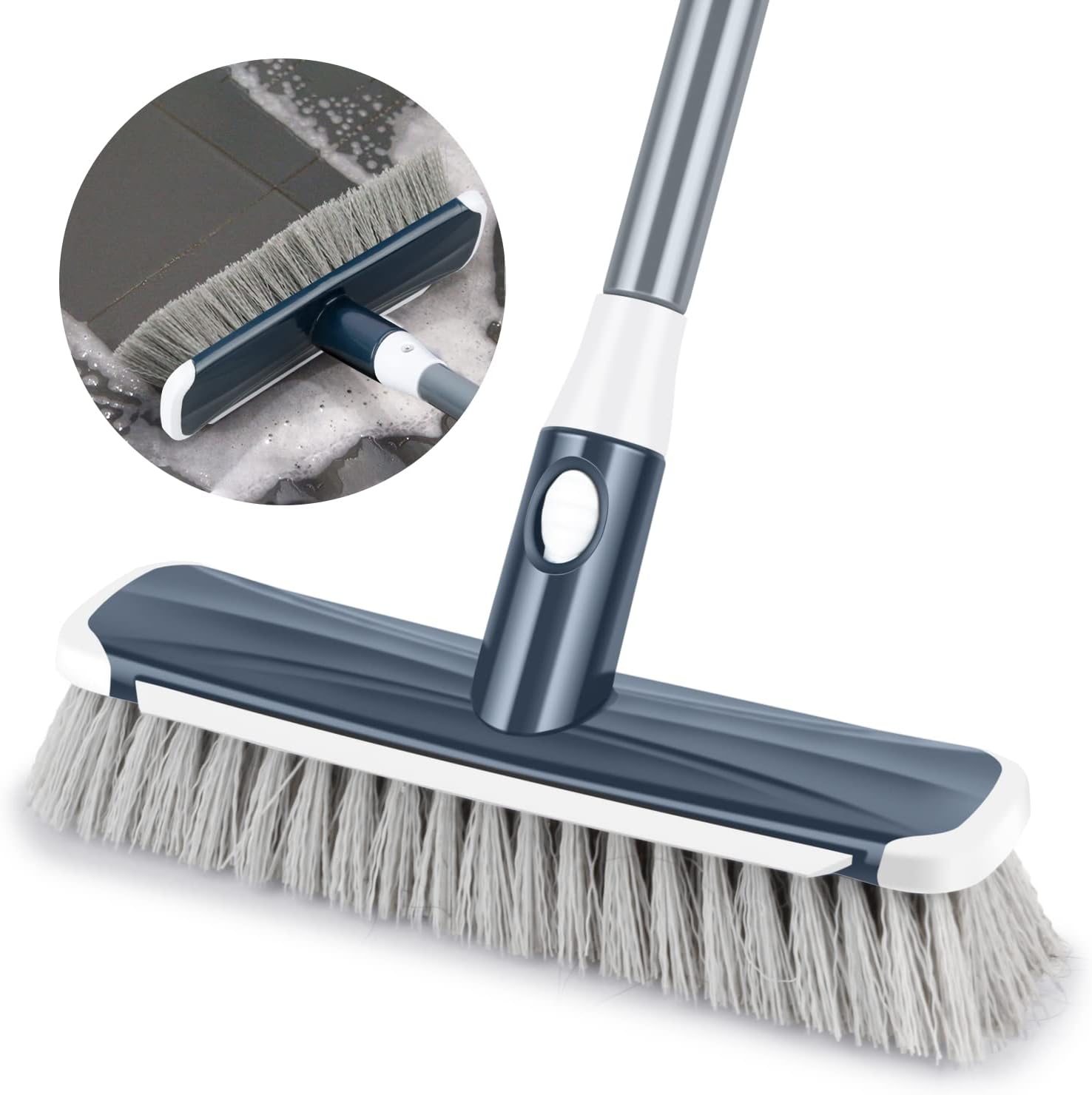 Floor Scrubber with Long Handle, 2 in 1 Scrubbing Brush Stiff Bristle Shower Cleaning Brush for Bathroom, Kitchen, Tub, Carpet, Grout, Tile(Gray)