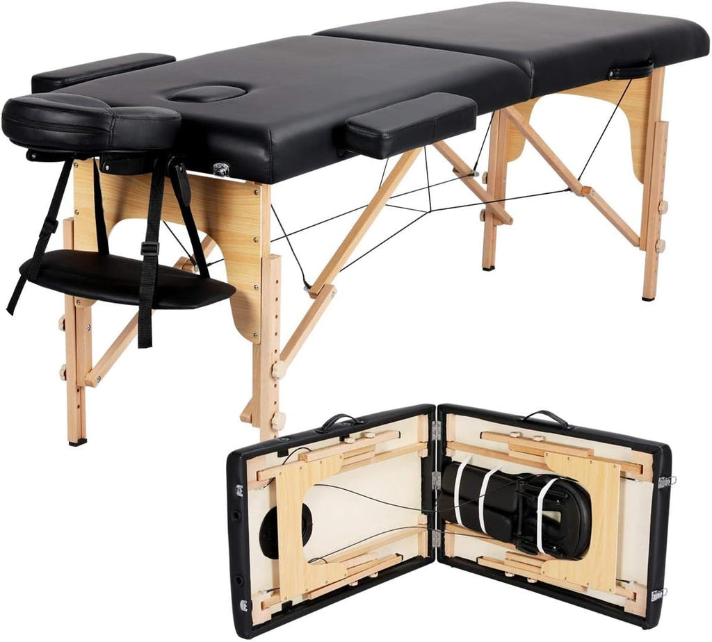 Yaheetech Massage Table Portable Lash Beds Spa Bed Massage Couch Foldable Spa Tables Adjustable 2 Fold with Non-Woven Bag 24 inch, Black