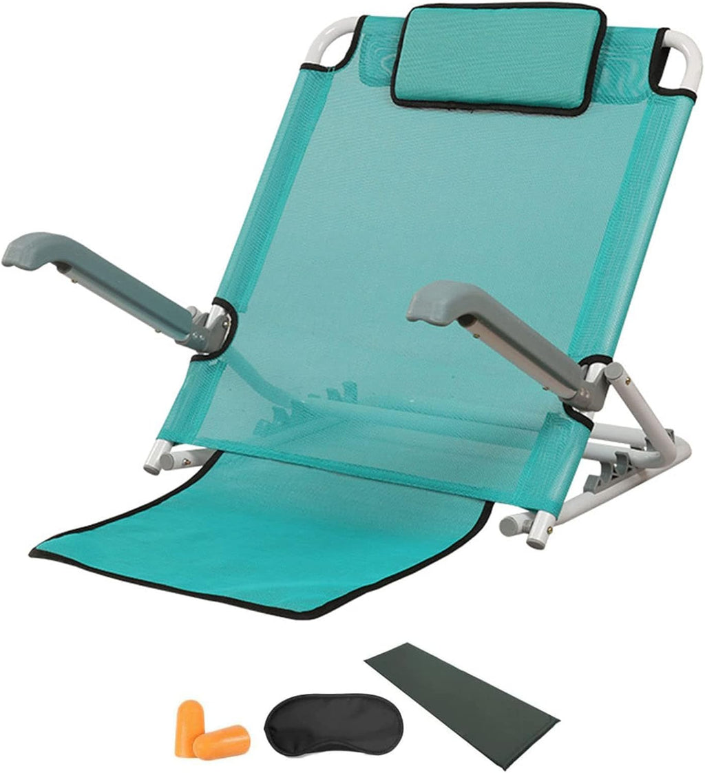 Beach Chair Reading Bed Rest Pillows,Adjustable Bed Backrest,Lifting Bed Backrest Portable Folding Adjustable Sit-Up Back Rest,Neck Lumbar Back Support with Head Pillow,Lake Blue