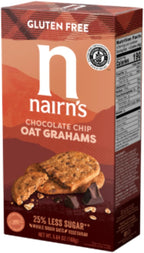 Nairn's Gluten-Free Chocolate Chip Oat Grahams. 5.64 oz Healthy, Tasty and Safe for Celiacs. Perfect On-the Go Snack. High Fiber, No Artificial Colors, Flavors, or Preservatives