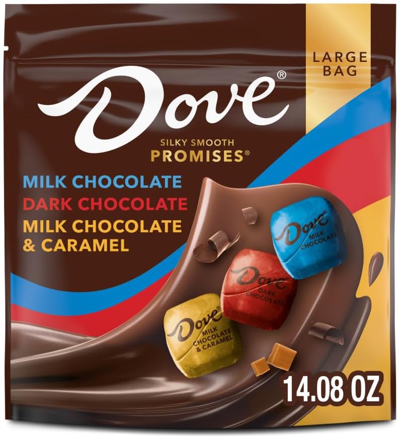 DOVE PROMISES Milk Chocolate, Dark Chocolate, and Milk Chocolate & Caramel Variety Assortment, 14.08 Oz Large Bag