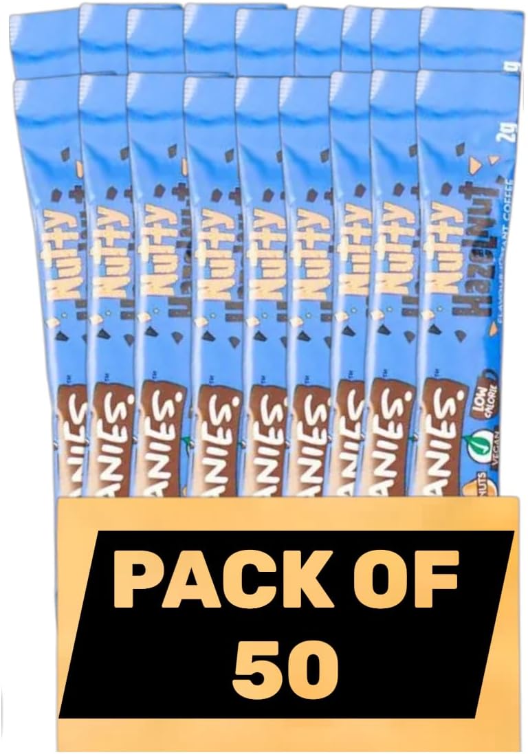 Beanies Nutty Hazelnut Flavoured Instant Coffee Sticks – (Pack of 50 Single Serve Sachets) Smooth Hazelnut Flavour