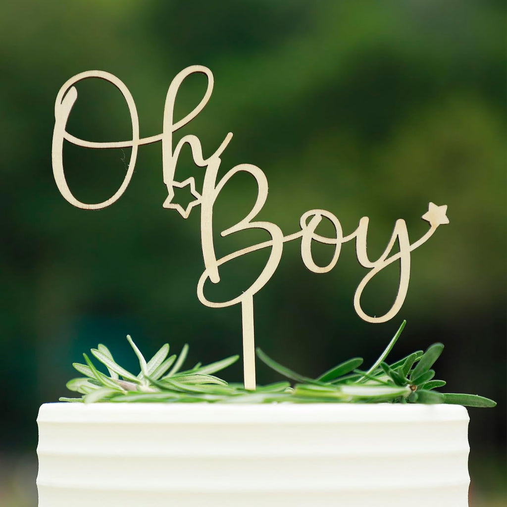 Oh Boy Wooden Cake Topper for Baby Shower, Gender Reveal, It's a Boy Party Cake Decorations Supplies