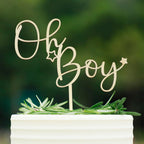 Oh Boy Wooden Cake Topper for Baby Shower, Gender Reveal, It's a Boy Party Cake Decorations Supplies