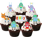 Robots Theme Edible Cupcake Toppers, Edible Cake Decorations for Boys, Robot Toppers for Cake Decorating, Birthday Cookie Decorations for Kids 2 Inch / 5cm Wafer Card UNCUT (Pack of 24)
