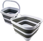 SAMMART 2 pcs. Camping Set : Collapsible Bucket + Portable Dishpan with Draining Plug (Grey, 5L Bucket+10L Dishpan)