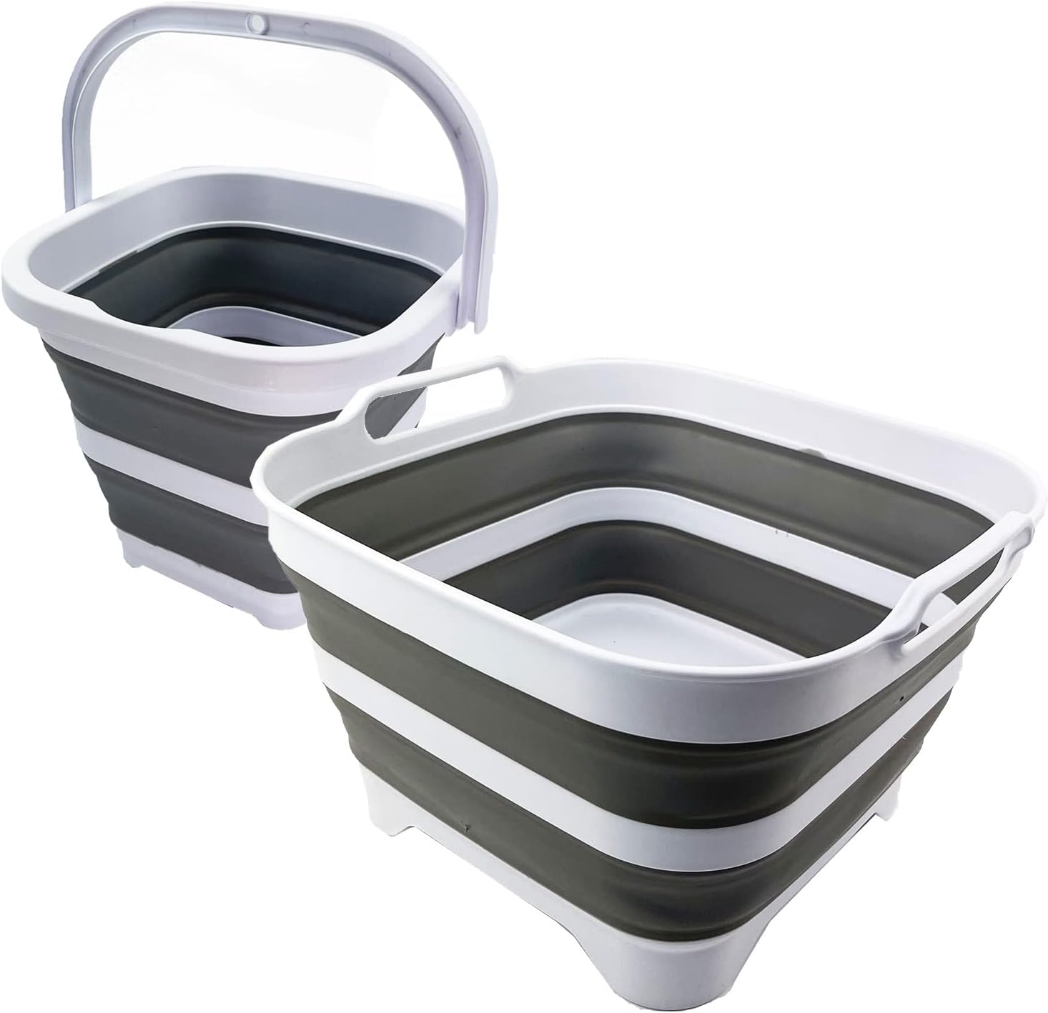SAMMART 2 pcs. Camping Set : Collapsible Bucket + Portable Dishpan with Draining Plug (Grey, 5L Bucket+10L Dishpan)