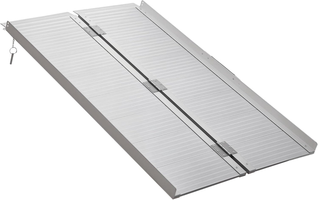 HOMCOM Wheelchair Ramp 4FT, Foldable Aluminum Threshold Ramp with Non-Slip Surface and Handle, 600lbs Weight Capacity, Suitcase Handicap Ramp for Home, Doorways, Curbs, Steps