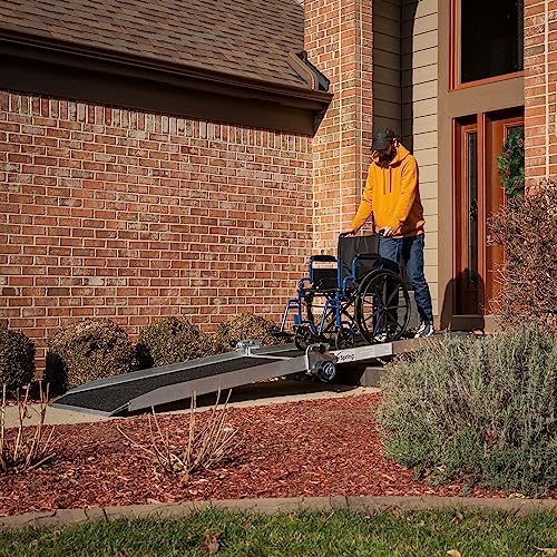 Silver Spring Portable 12' Folding Aluminum Mobility Ramp with Wheels, High-Traction Grit Coat Surface - 800 lb. Weight Capacity