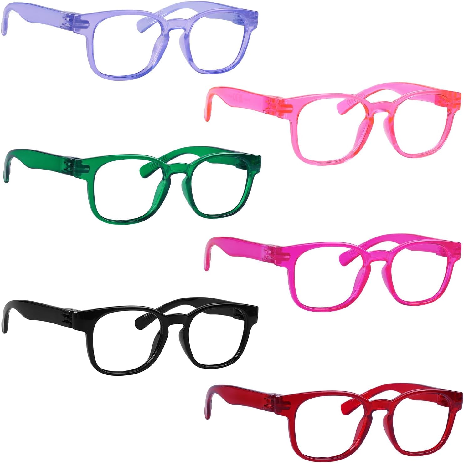 CessBlu 6 Pack Screwless Non-Metal Spring Hinges Reading Glasses Women Funky Readers +1.25