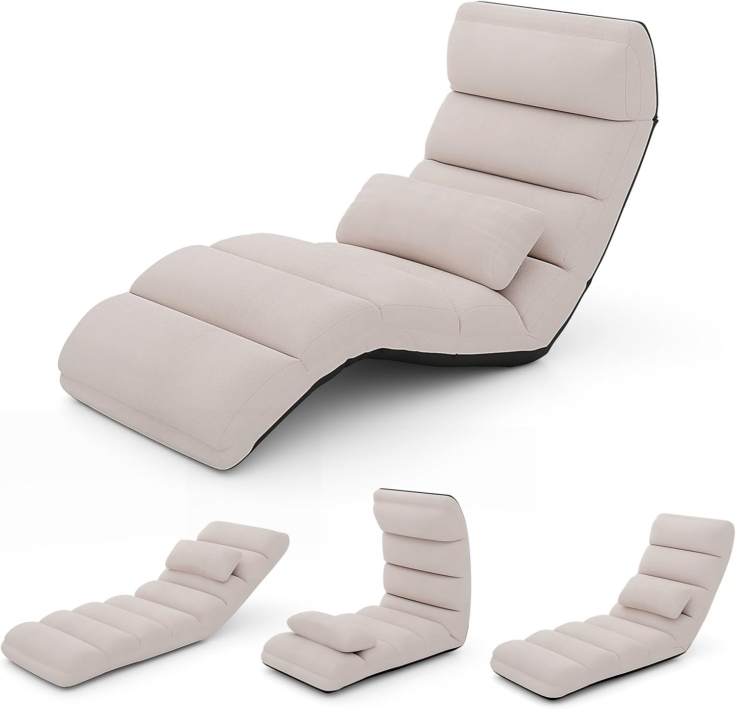 BECOMFORT Foldable Floor Lounger, Chase Lounge with 5 Adjustable Positions, Adjustable Back Support & Footrest, Folding Floor Chair, Lazy Sofa Chair for Reading & Watching, No Assembly Needed (Beige)