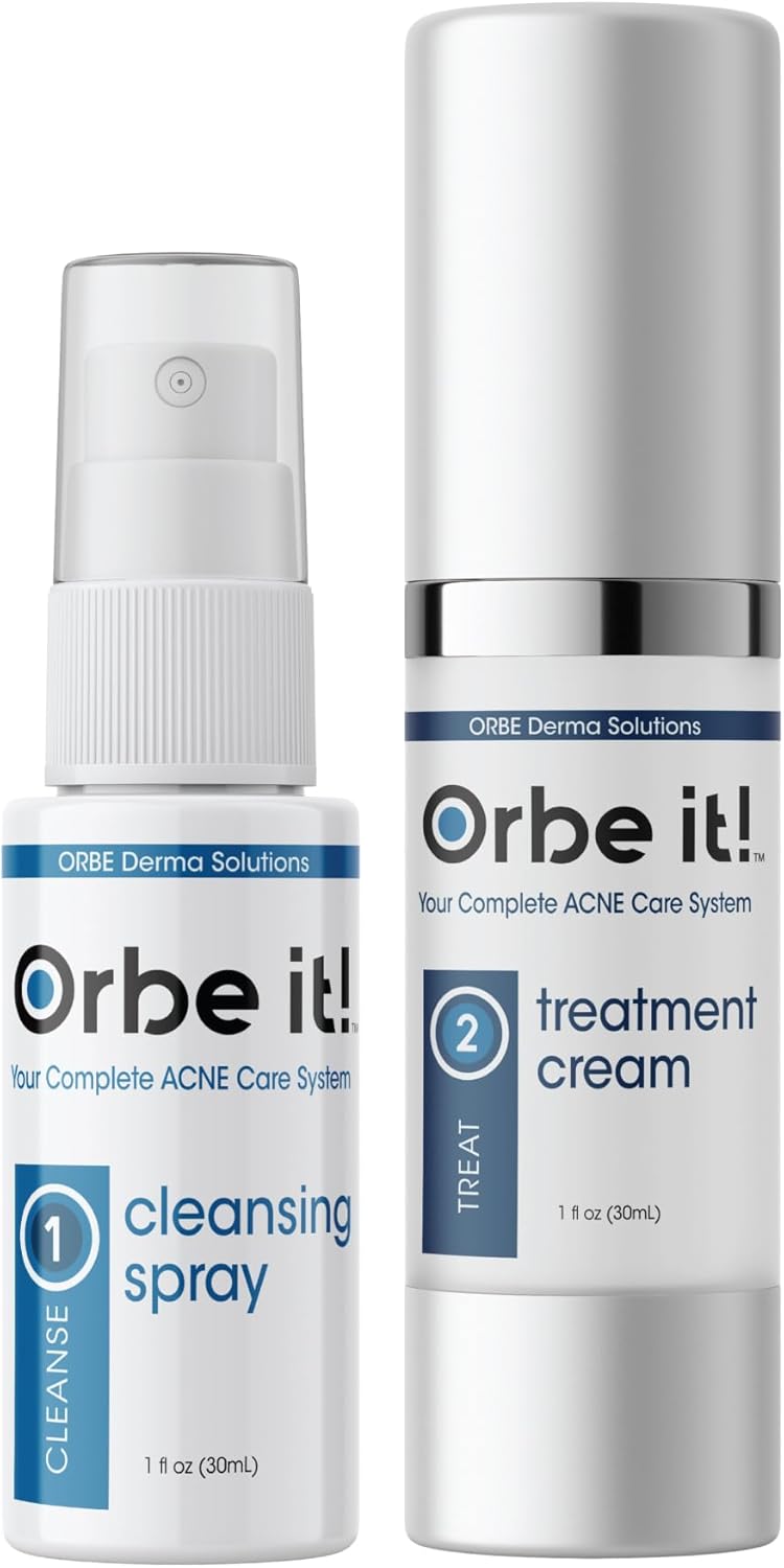 ORBE Derma Solutions Orbe it! 2-Step Acne Treatment w/ Salicylic Acid for Face & Body – Helps Unclog Pores & Reduce Pimples, Back Acne, Ingrown Hairs, Razor Bumps, Folliculitis – Spray 1oz & Cream 1oz