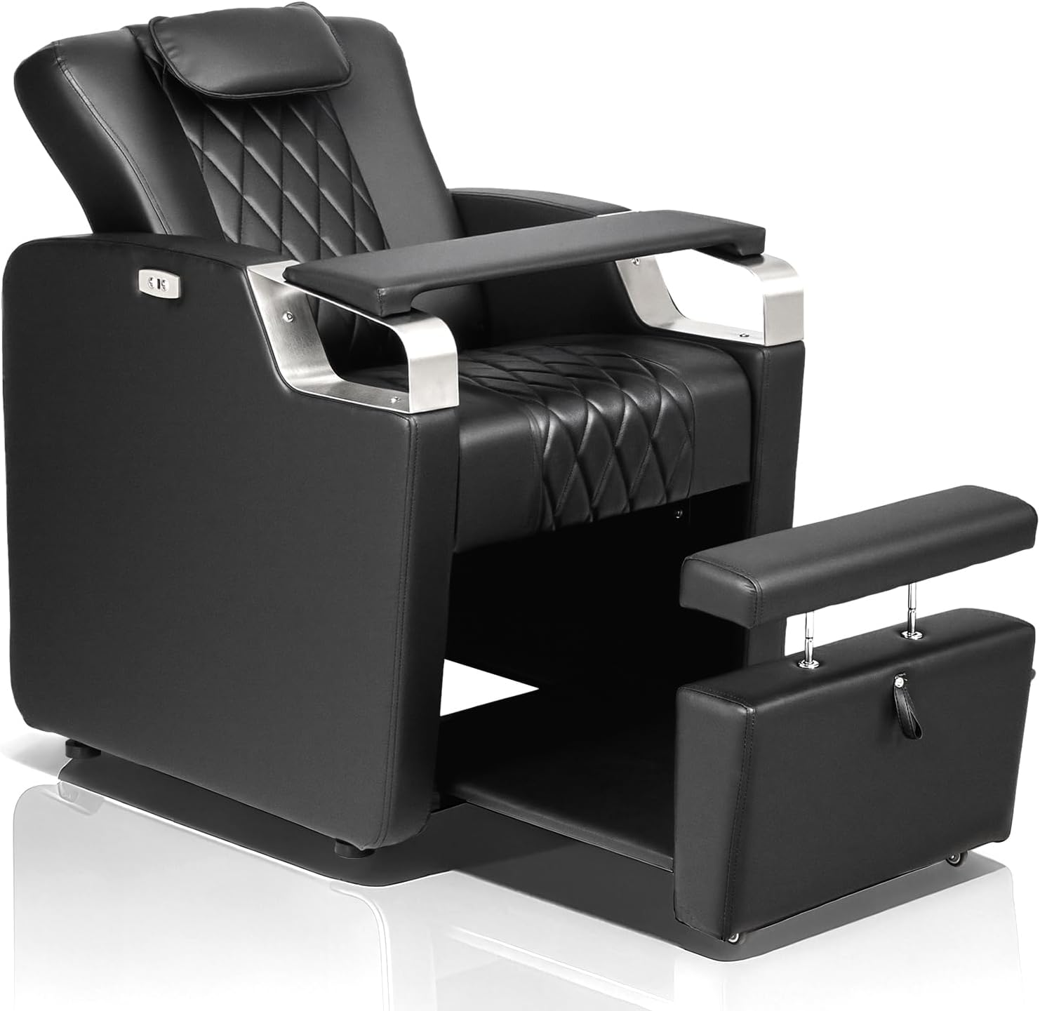 OmySalon Electric Pedicure Chair Pedi Station w/Adjustable Backrest, Movable Hand Pillow & Hidden Storage Platform, No-Plumbing Full-Floor Support for Professional Nail Tech Supplies Spa Salon (Black)