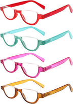 4 Pairs of Colorful Fashion Half Moon Frame Reading Glasses Spring Hinge Male and Female Readers