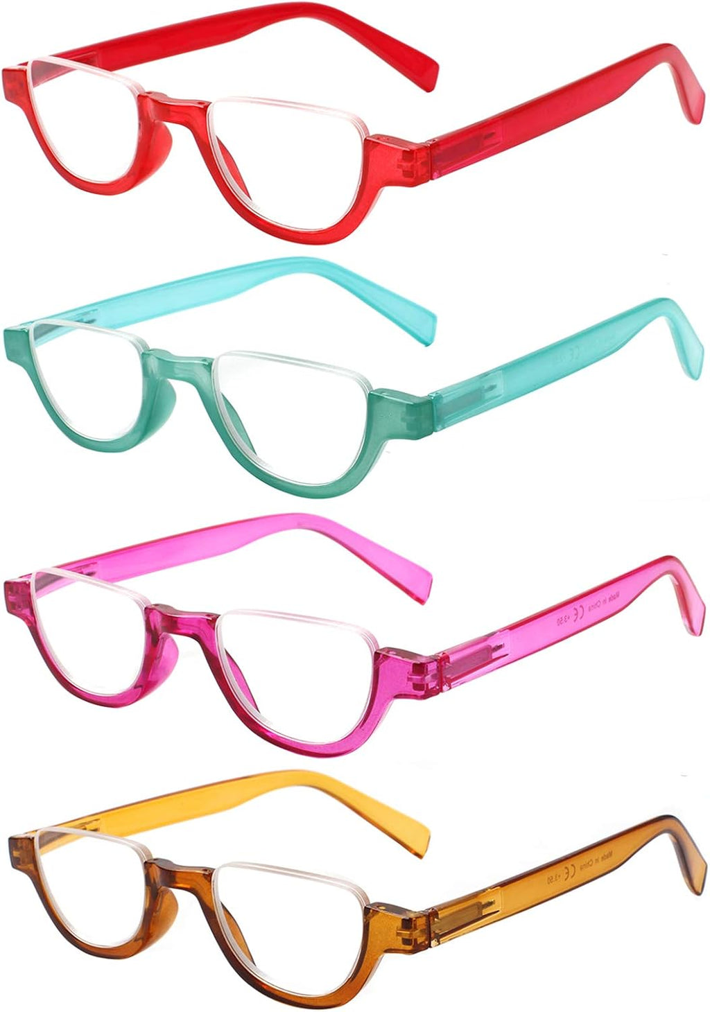 4 Pairs of Colorful Fashion Half Moon Frame Reading Glasses Spring Hinge Male and Female Readers