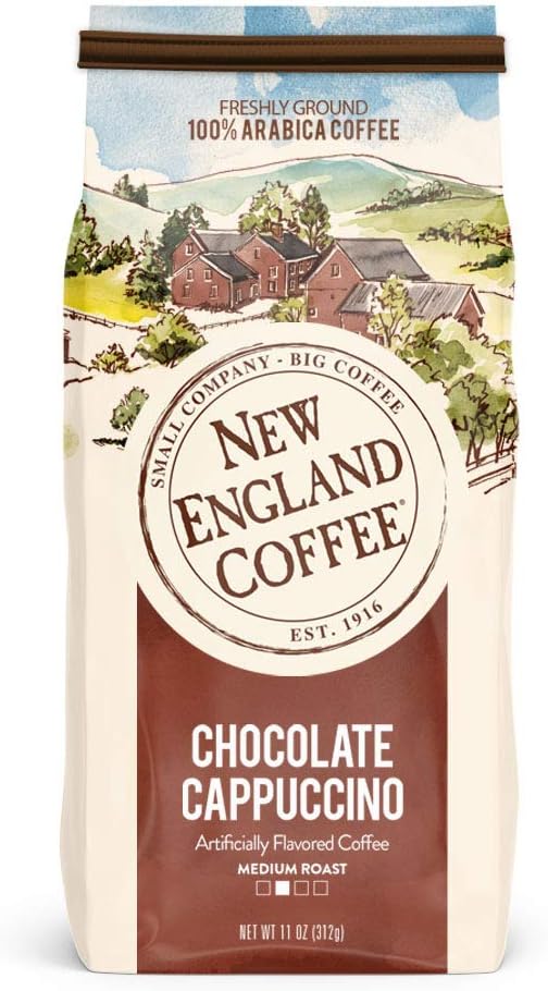 New England Coffee Chocolate Cappuccino Medium Roast Ground Coffee, 11oz Bag (Pack of 1)