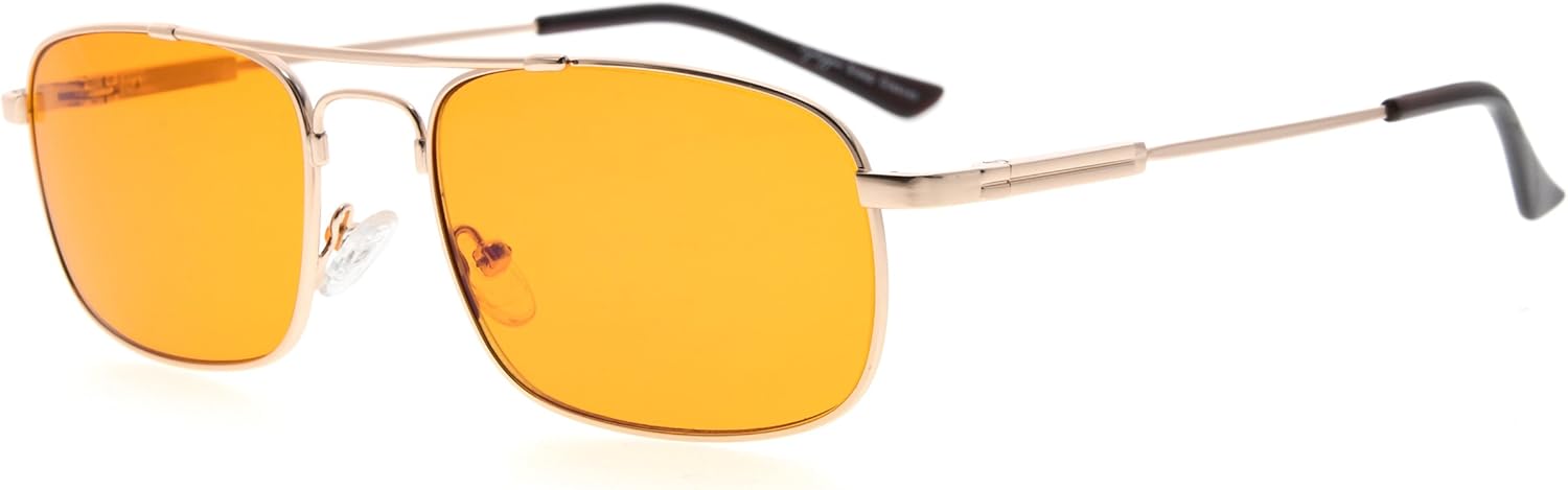 Eyekepper Memory Titanium Sleeping Glasses-Blue Light Blocking 97%-Computer Reading Glasses-Reduce Eyestrain Readers Dark Orange Tinted Lens (Gold, 0.50)