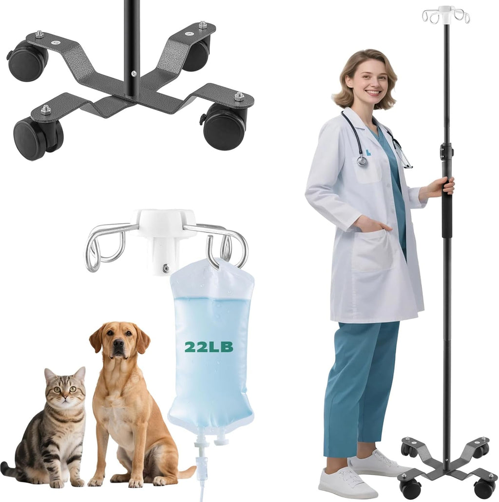 IV Pole with Wheels,47 to 100In Portable IV Floor Stand with 4 Hooks IV Bag Holder Stand Telescopic Feeding Pump Stand Stainless Steels Pipe Extension Pole IV Influsion Pole (47-100in)