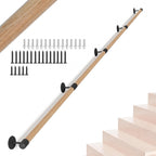 12FT Round Wooden Stair Handrail,Indoor Staircase Handrail,Wall Mount Support Stair Railings, Non-Slip Safety Corridor,Loft,Patio,Guardrail,Home Wood Hand Railings for Elderly,Children,Disable People