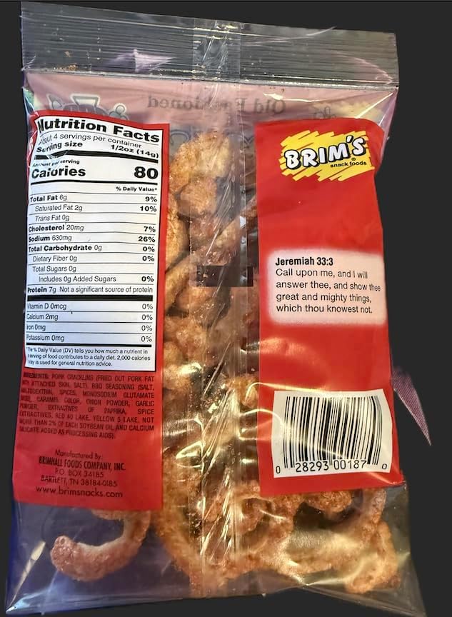 BRIM Pork Cracklin Dippers, Fried Pork Fat with Attached Skin, Chew, 80 Calories (3 Pack)