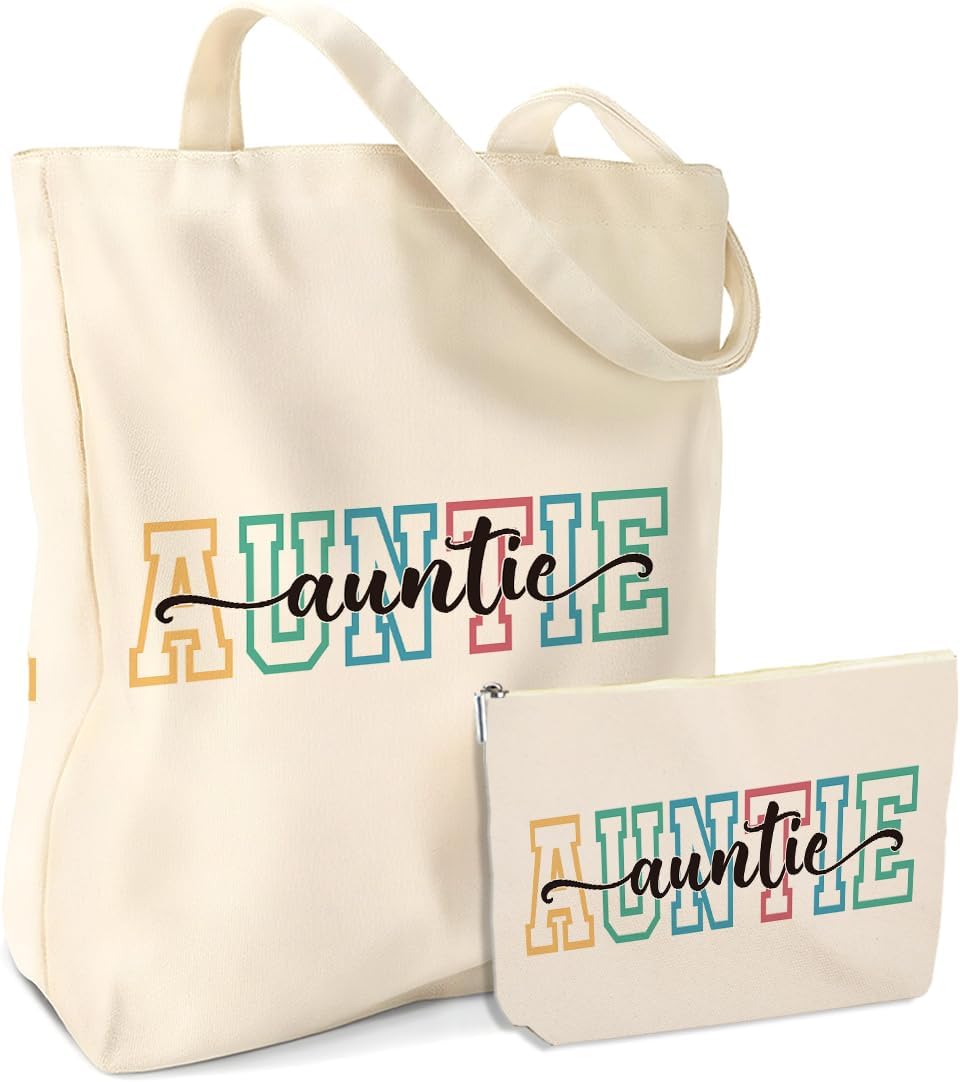 Cat Mom Auntie Physical Therapy Gifts Cosmetic Bags Canvas Tote Bag Christmas Gifts for Women Friend Aunt Therapist