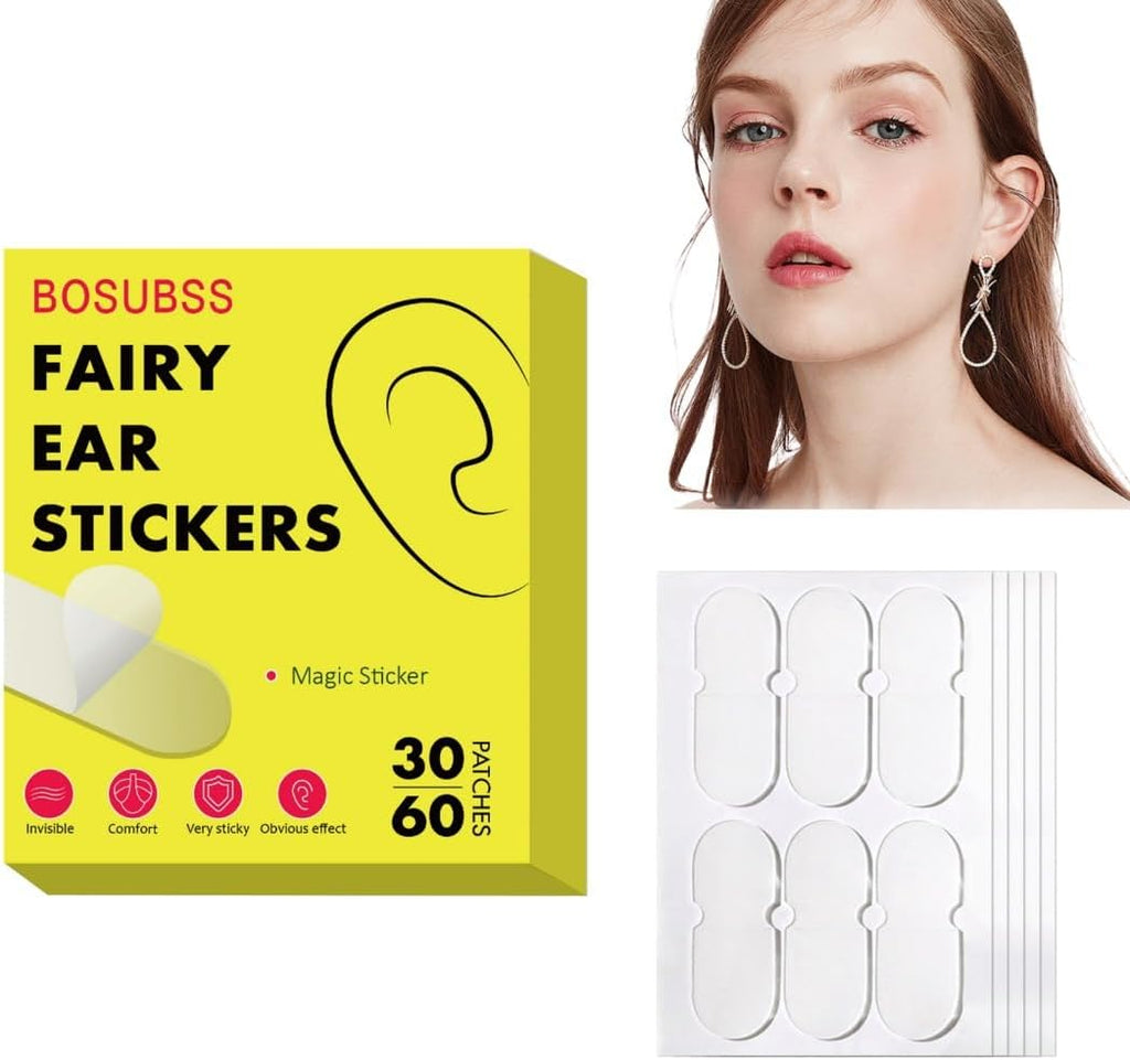 Fairy Ear Stickers, 60 Pieces Comfort Version, Transparent Waterproof Ear Support Patches, Skin-Friendly Adhesive