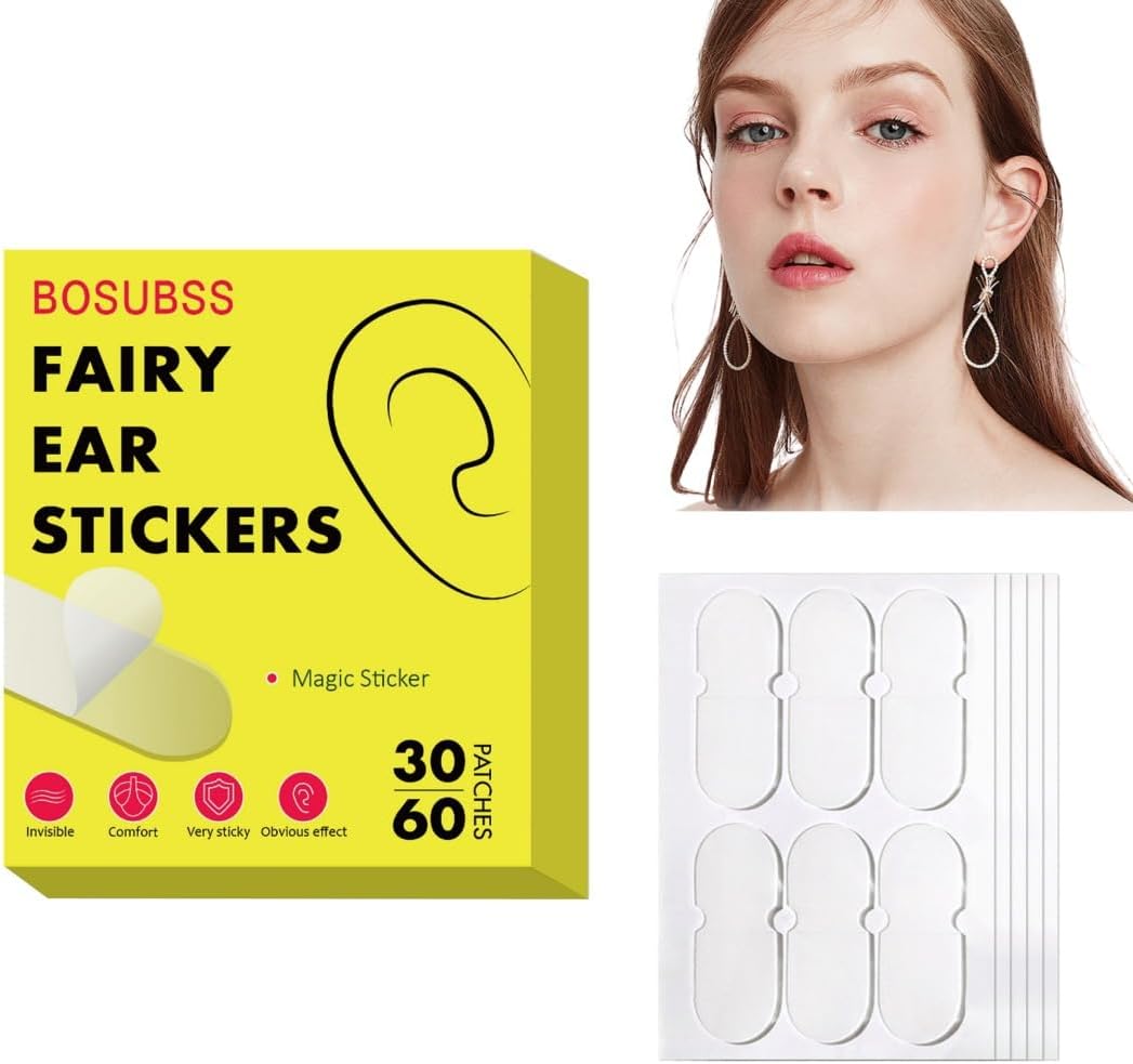 Fairy Ear Stickers, 60 Pieces Comfort Version, Transparent Waterproof Ear Support Patches, Skin-Friendly Adhesive