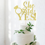 She Said Yes Cake Topper Funny Wedding, Engagement, Bachelorette,Pregnancy Announcement Glitter Party Decorations (Gold -she said yes)