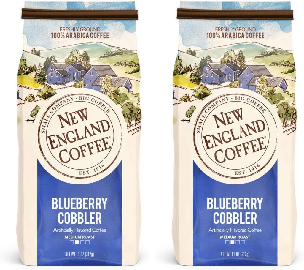 New England Coffee Blueberry Cobbler Medium Roast Ground Coffee, 11oz Bag (Pack of 2)