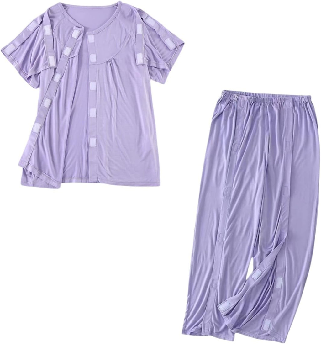 Aylashine Unisex Bedridden Patient Clothing,Easy to Wear and Take Off, Modal,for Bedridden Patients,the Elderly,Fractures Light Purple (XL)