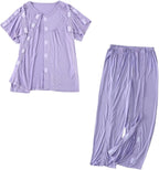 Unisex Bedridden Patient Clothing,Easy to Wear and Take Off, Modal,for Bedridden Patients,the Elderly,Fractures Light Purple (XL)