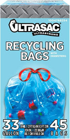 Ultrasac Blue Recycling Bags 33 Gallon 0.9 MIL, 33.5" x 38" - Pack of 45 - For Recycling, Kitchen, Industrial, & Commercial