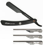 Parker PTABK Adjustable Stainless-Steel Barber Razor | 3 Blade Exposures (Low/Medium/High) | Straight Shavette with 5 Premium Platinum Refills | Black Stainless Steel Handle
