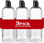 3Pcs 16 oz Clear Plastic Refillable Travel Shampoo and Conditioner Bottles with Black Disc Top Caps，Squeeze Empty Bottles Cosmetic Containers for Lotions, Body Soap Cream