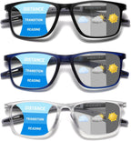 Hubeye Photochromic Progressive Reading Glasses for Men and Women Ultralight Flexible Anti-Blue Light Readers （Navy blue+Clear+Black，+2.0）