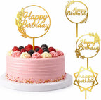 Set of 4 Acrylic Happy Birthday Cake Toppers (5-Inch) Reusable Gold Cake Topper for Birthday Cakes | Elegant & Modern Cake Decorations for Men, Women, Kids | Perfect Party Cake Decor Combo