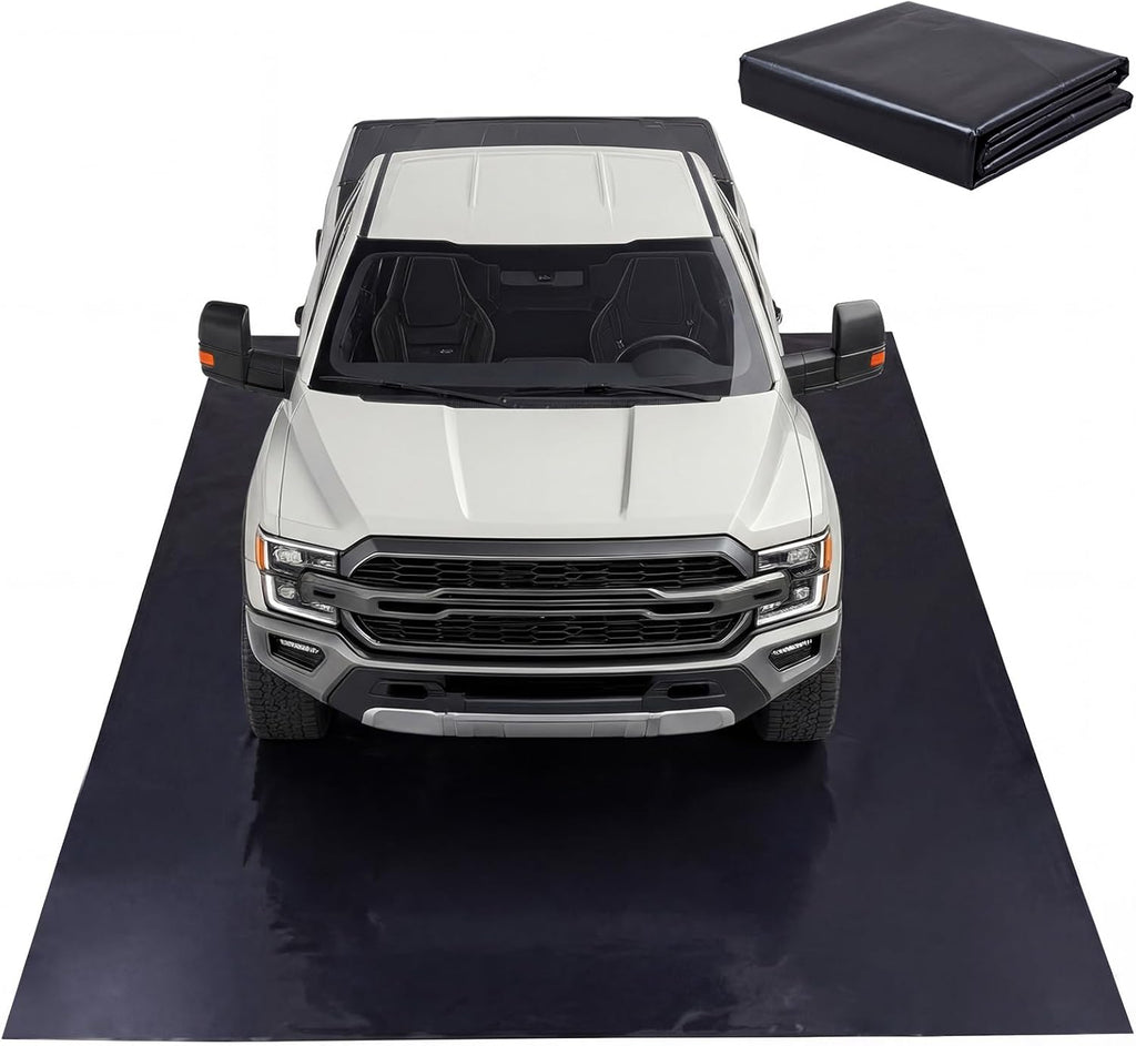 Garage Floor Mat 9.84 x 19.68 FT, Large Waterproof PVC Parking Mat for Car SUV Truck, Trimmable Garage Floor Protector for Snow Mud Oil, Non-Slip Under Car Pad Easy to Clean, Black