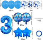3rd Birthday Large Foil Balloons Blue， Balloon Decorations for 3rd Birthday Party Boys，Boys 2nd Birthday Party Decorations Supplies (Blue 3)
