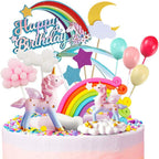 MOVINPE Unicorn Cake Topper, 2 Magic Unicorns Sculpture, 1 Rainbow, 1 Happy Birthday Banner, 2 Cloud, 4 Balloon, 12 Stars, 1 Moon, Cake Decoration For Girl Kid Women Birthday Party